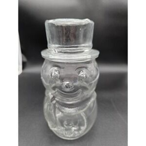 Vintage Libbey Of Canada Snowman Candy Jar Clear Glass w/Lid‎ Holiday Decor
